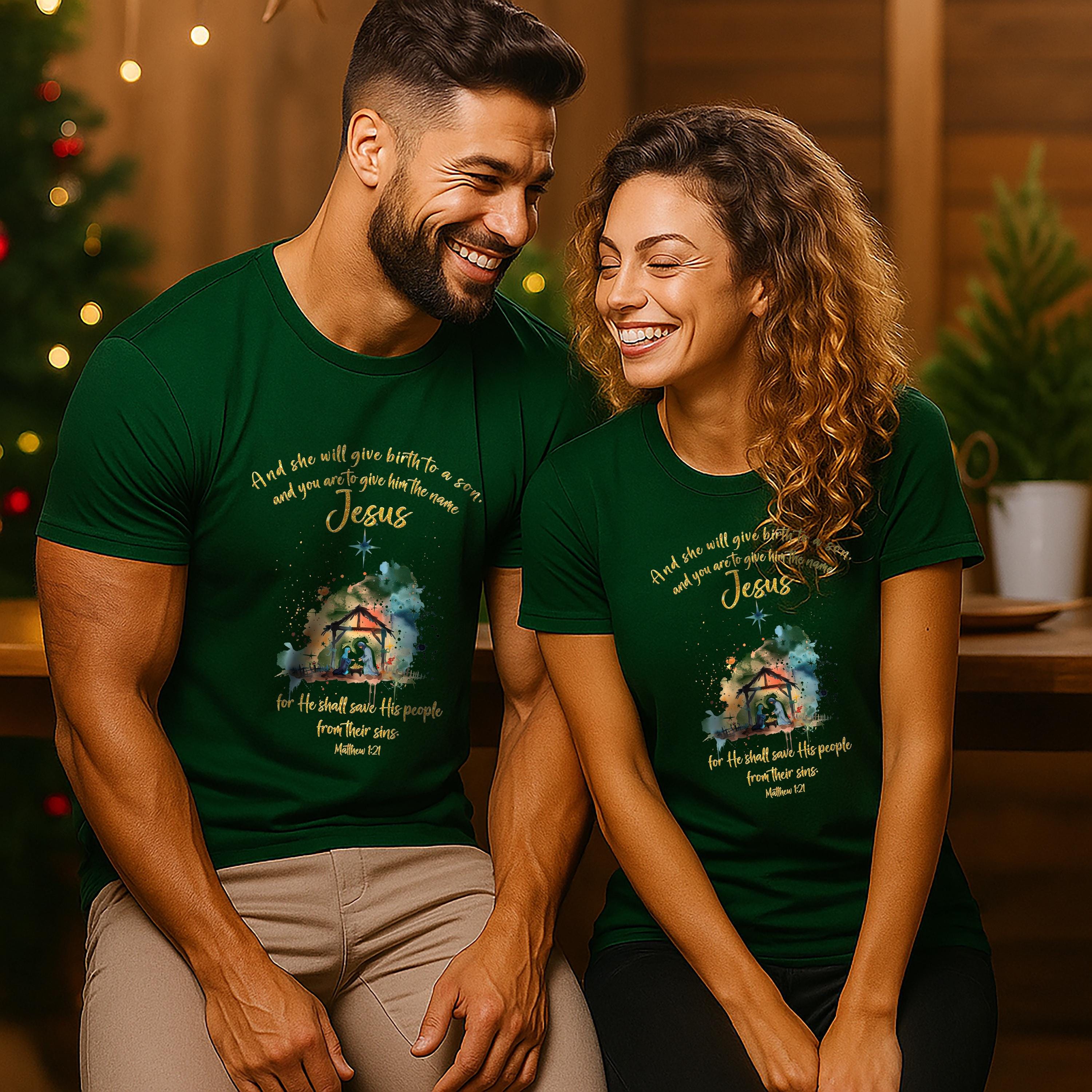 Nativity Christian Crewneck Sweatshirt, Matthew 1:21 Sweater, Jesus Birth Christmas Crewneck, Redeemed Faith Apparel, Christmas Collection