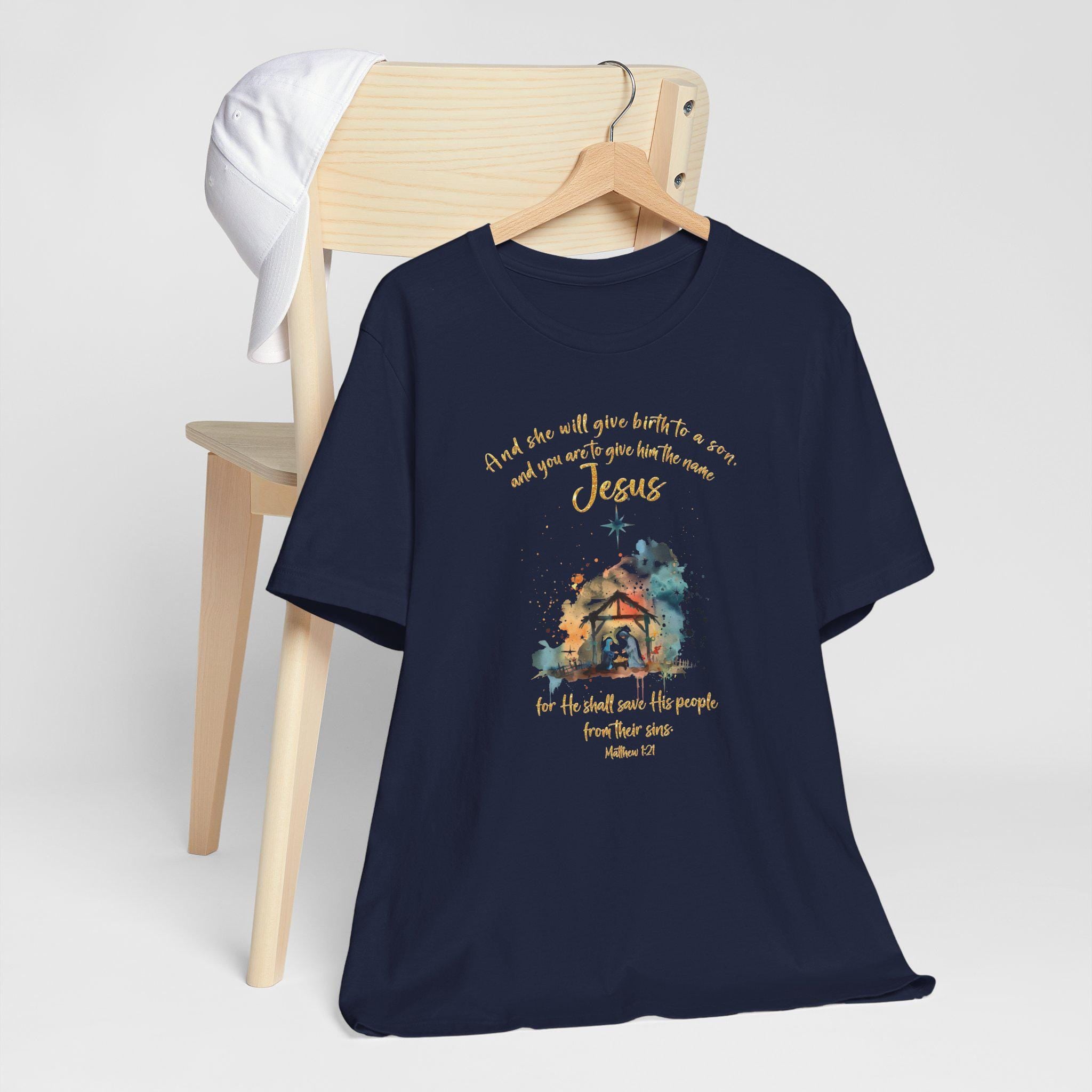 Nativity Christian Crewneck Sweatshirt, Matthew 1:21 Sweater, Jesus Birth Christmas Crewneck, Redeemed Faith Apparel, Christmas Collection