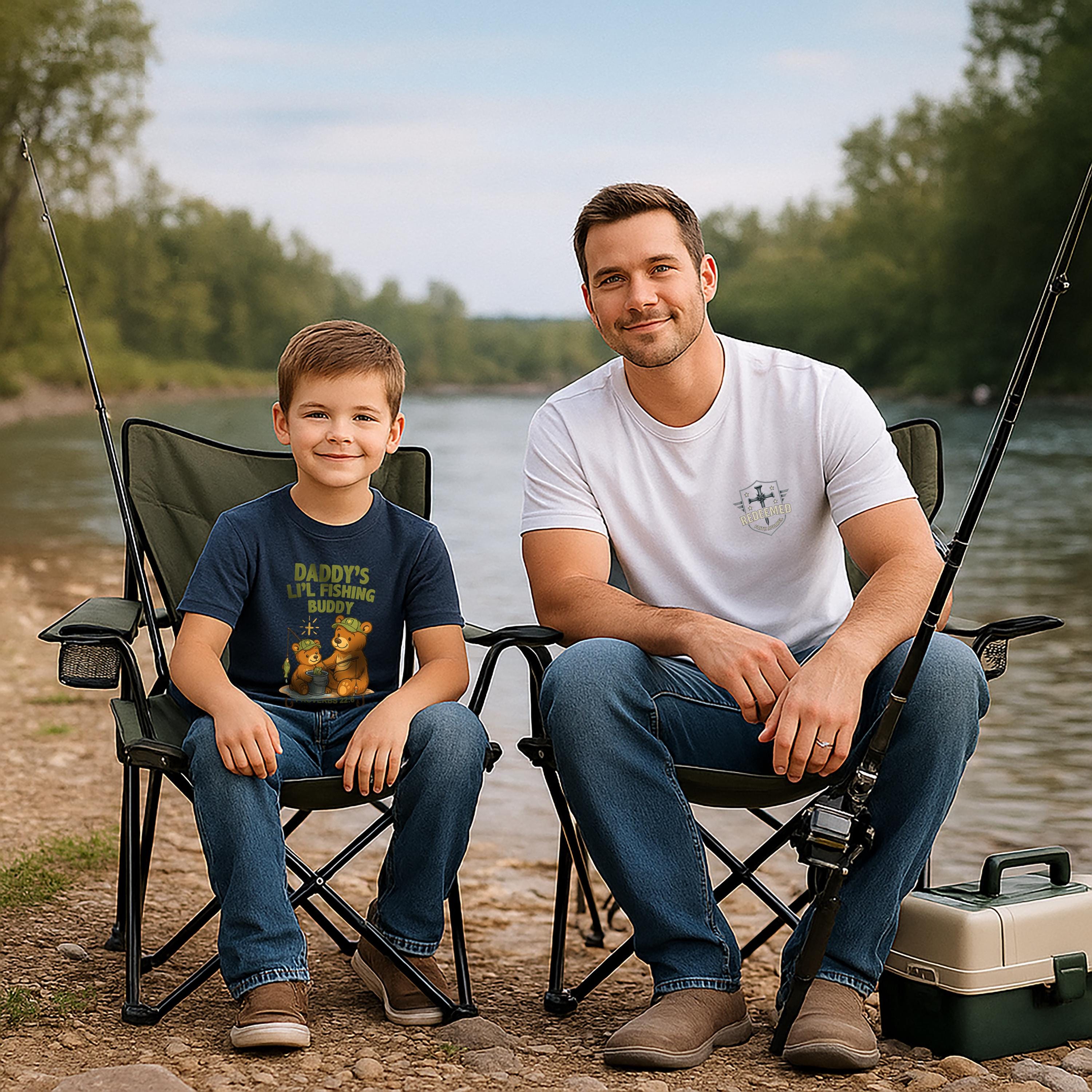 Personalized Li'l Fishin Buddy Shirt, Custom Name, Kids Christian Fishing Tee, Proverbs 226, Daddy, Grandpa, Papa, Gift, Camo Faith Outdoors