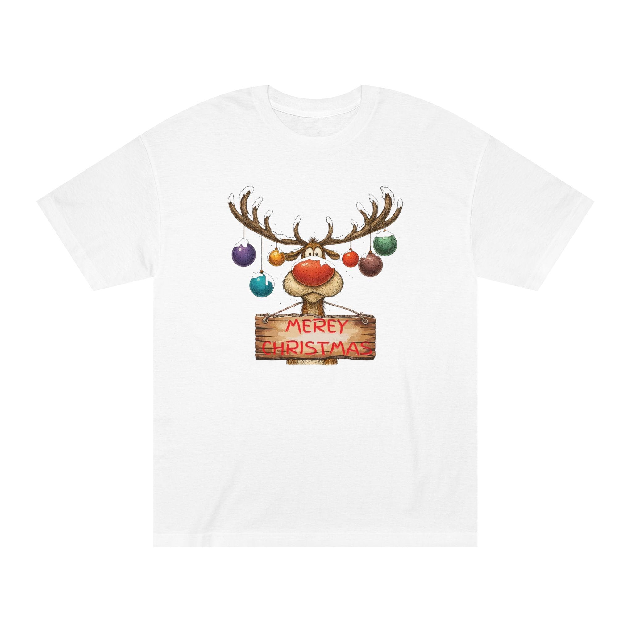 Reindeer Merry Christmas Shirt, Funny Holiday Shirt, Colorful Ornament, Antlers, Christmas Gift, Crewneck Sweatshirt and Hoodie Option