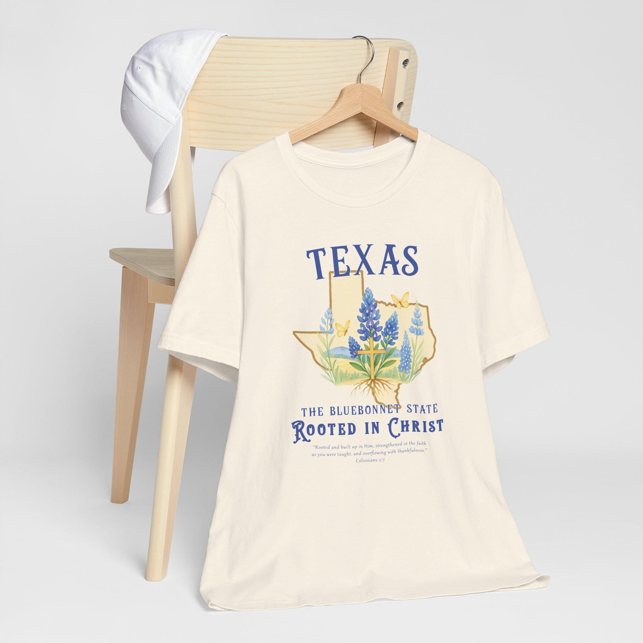 TX-Texas Bluebonnet, Rooted in Christ Ladies Christian Shirt, Colossians 27, Womens Faith Tee, Texas Pride, Bible Verse, God Bless America