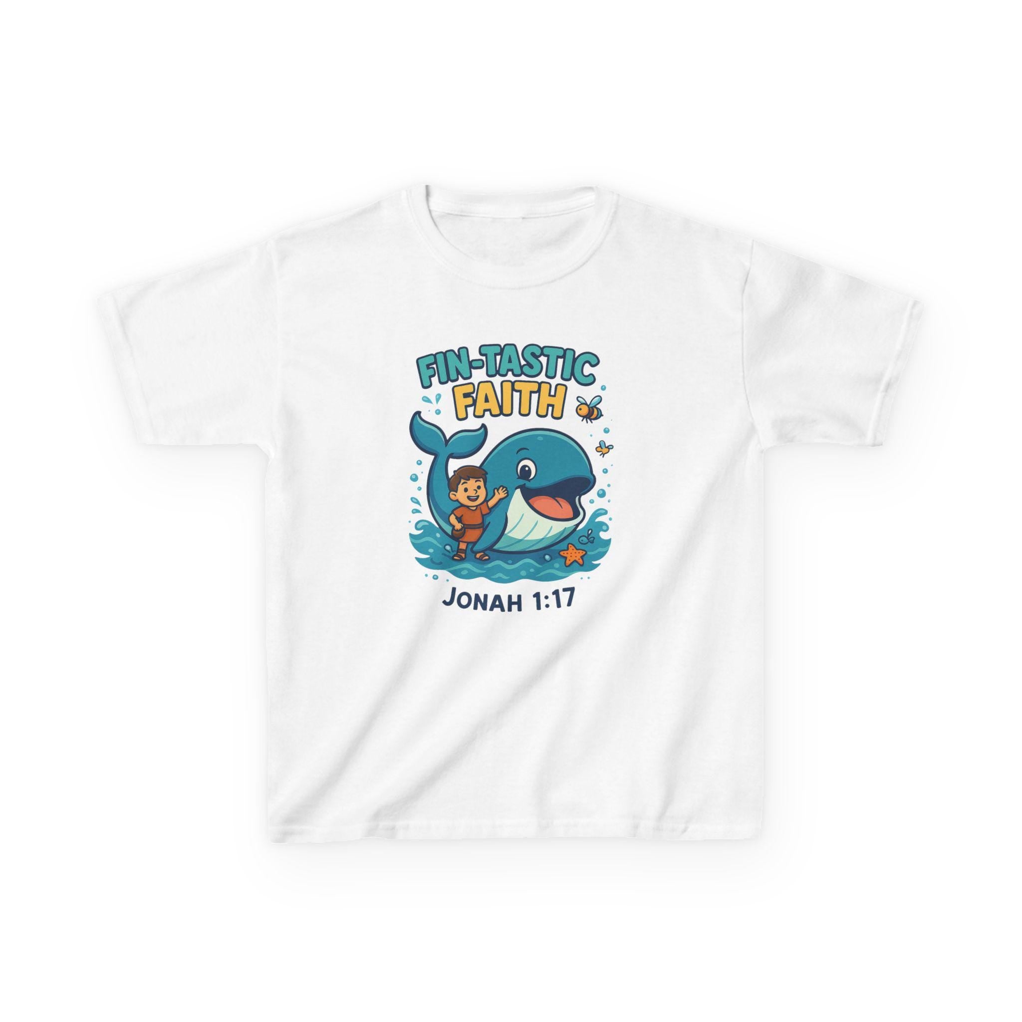 Fin-Tastic Faith Kids Shirt, Jonah 1:17, Christian Whale Tee, Bible Story Shirt for Boys and Girls, Cute Christian Youth Apparel
