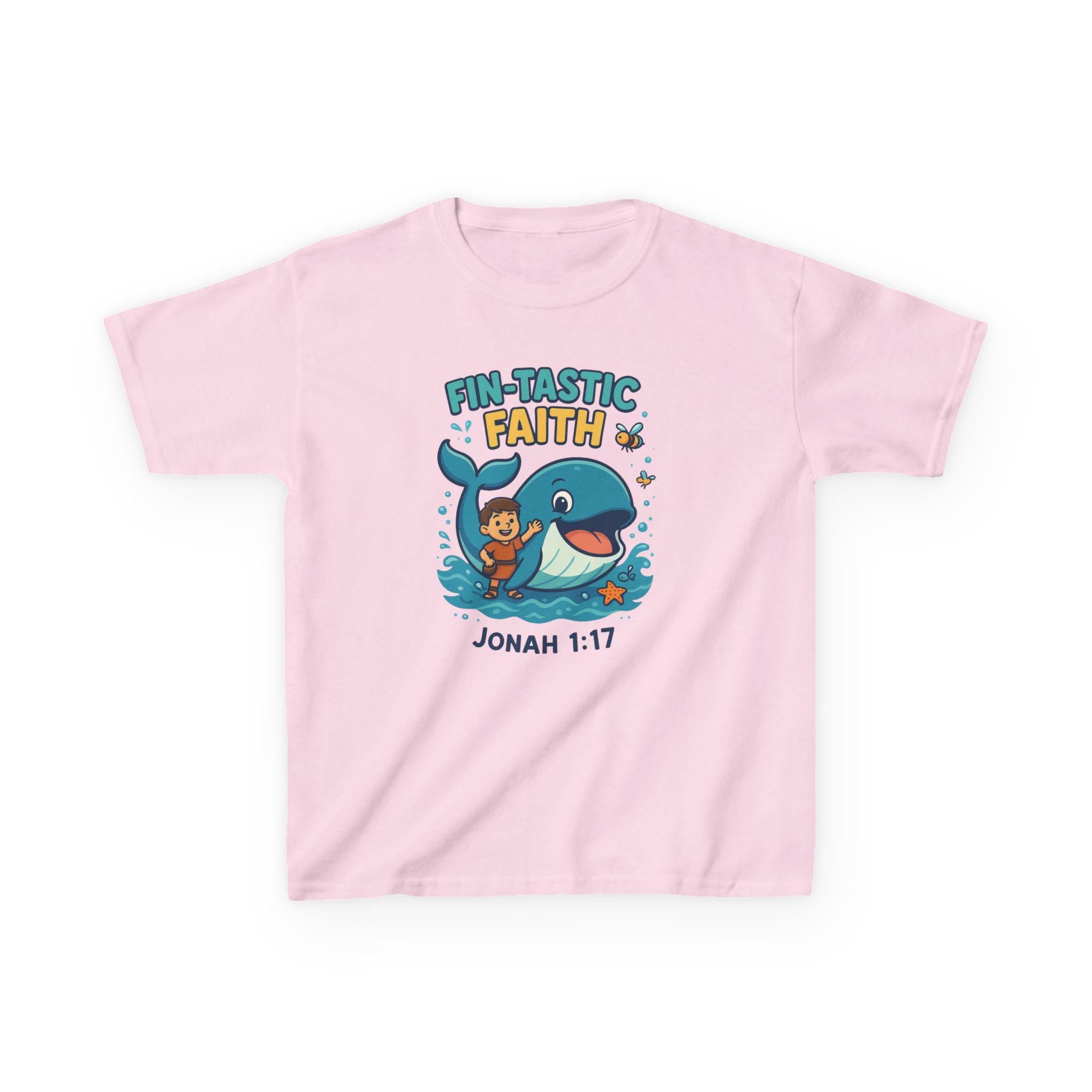 Fin-Tastic Faith Kids Shirt, Jonah 1:17, Christian Whale Tee, Bible Story Shirt for Boys and Girls, Cute Christian Youth Apparel