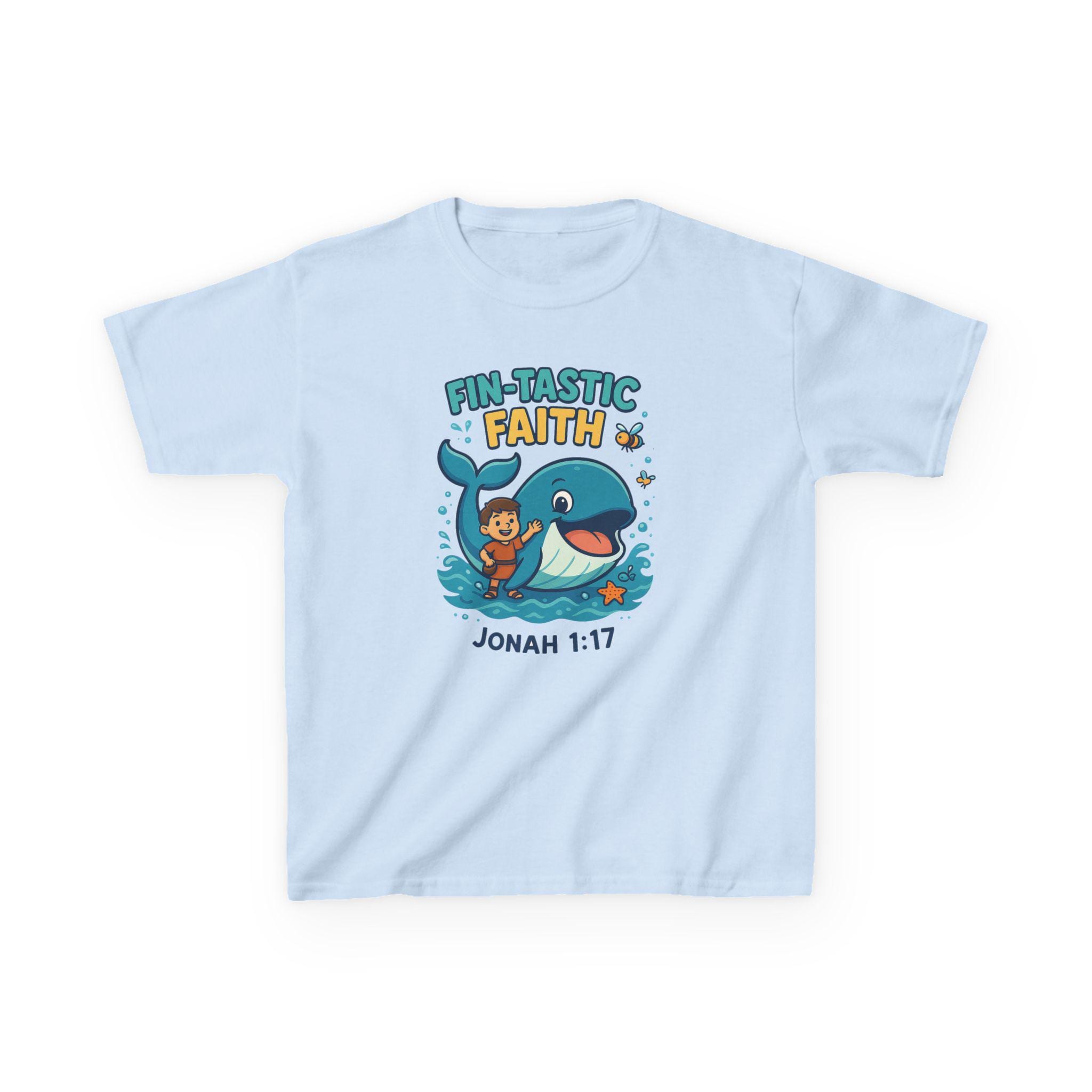 Fin-Tastic Faith Kids Shirt, Jonah 1:17, Christian Whale Tee, Bible Story Shirt for Boys and Girls, Cute Christian Youth Apparel