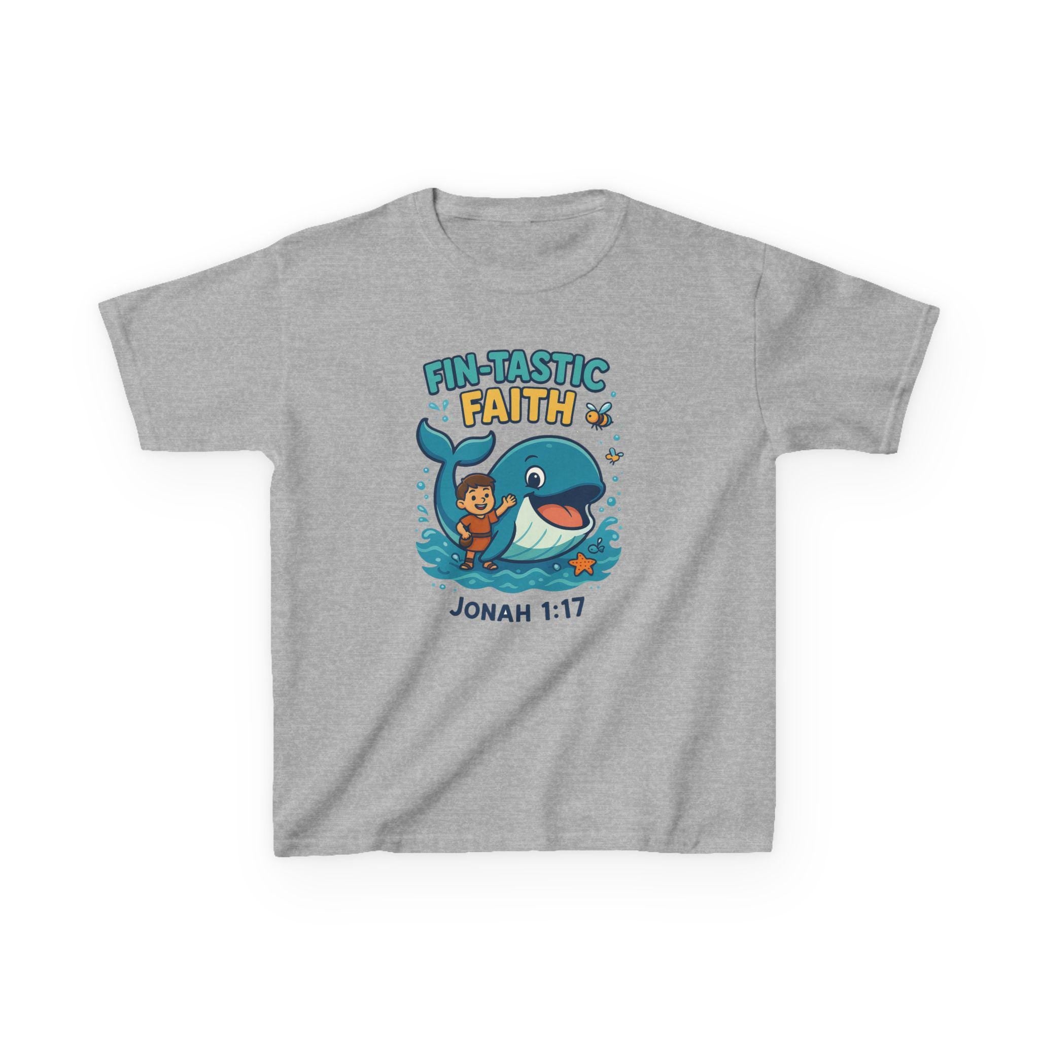Fin-Tastic Faith Kids Shirt, Jonah 1:17, Christian Whale Tee, Bible Story Shirt for Boys and Girls, Cute Christian Youth Apparel