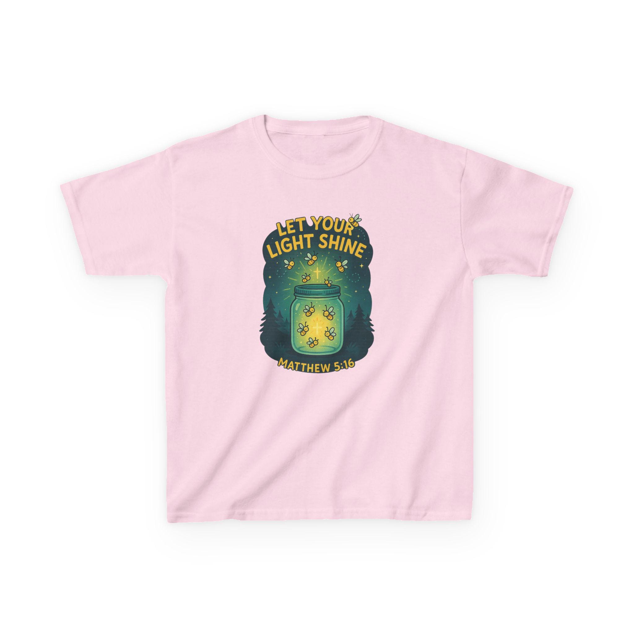Let Your Light Shine Kids Christian Shirt, Matthew 516, Firefly Jar Tee, Cute Bible Verse T-shirt for Boys and Girls, Faith Kids Apparel