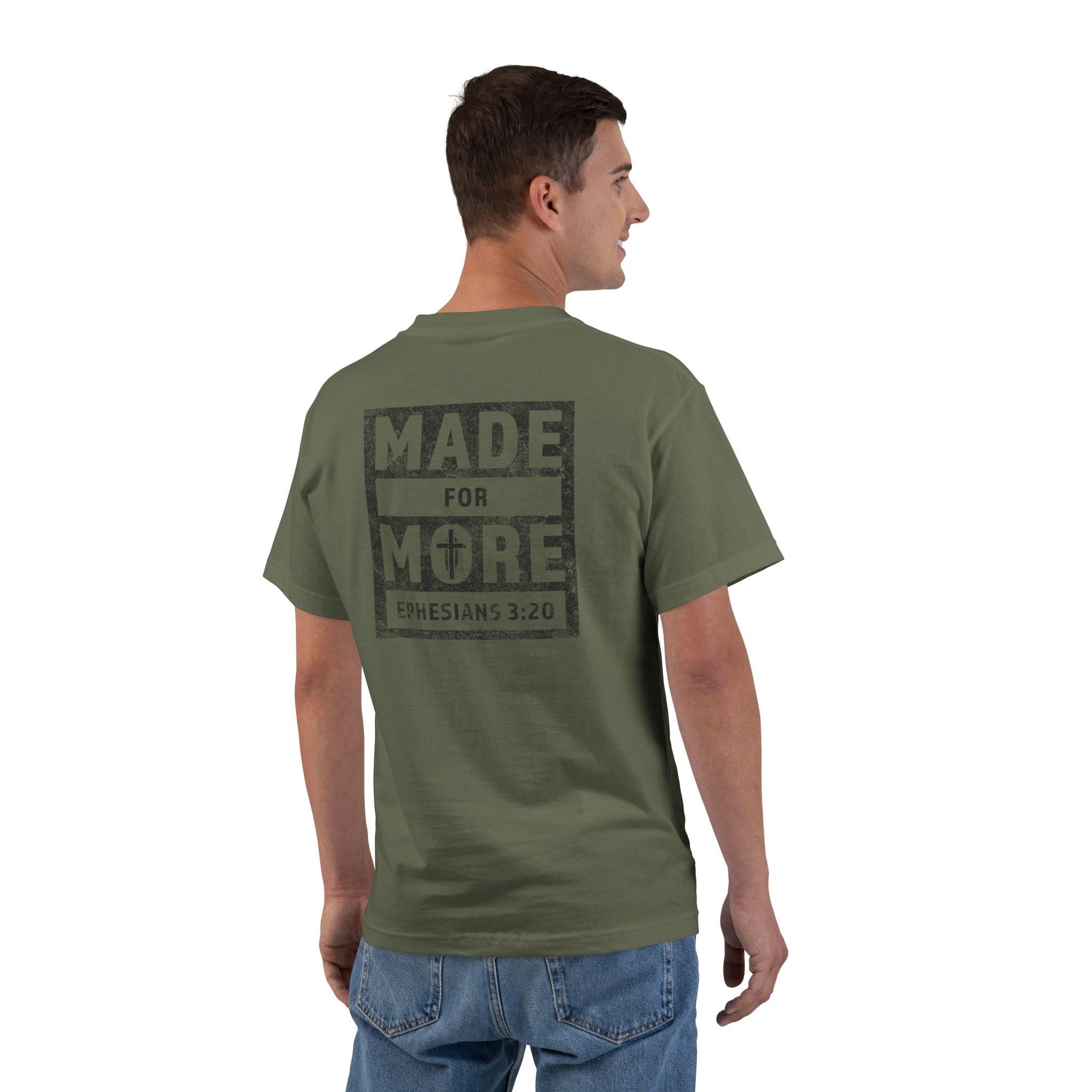 Made for More Christian T-Shirt, Ephesians 3:20 Distressed Tee, Strength & Faith Apparel, Men Women Gift Shirt, Church Worship Clothing