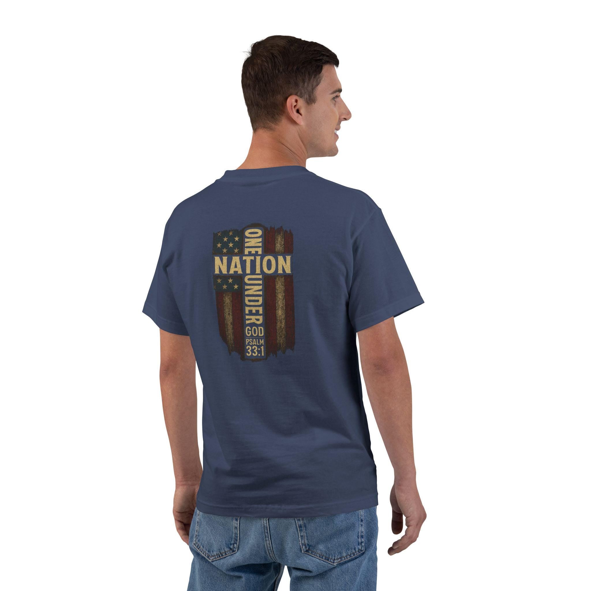 One Nation Under God Shirt - Psalm 33:1 Christian Patriotic Cross Tee | Faith and Freedom T-Shirt | USA Flag Christian Shirt for Men & Women