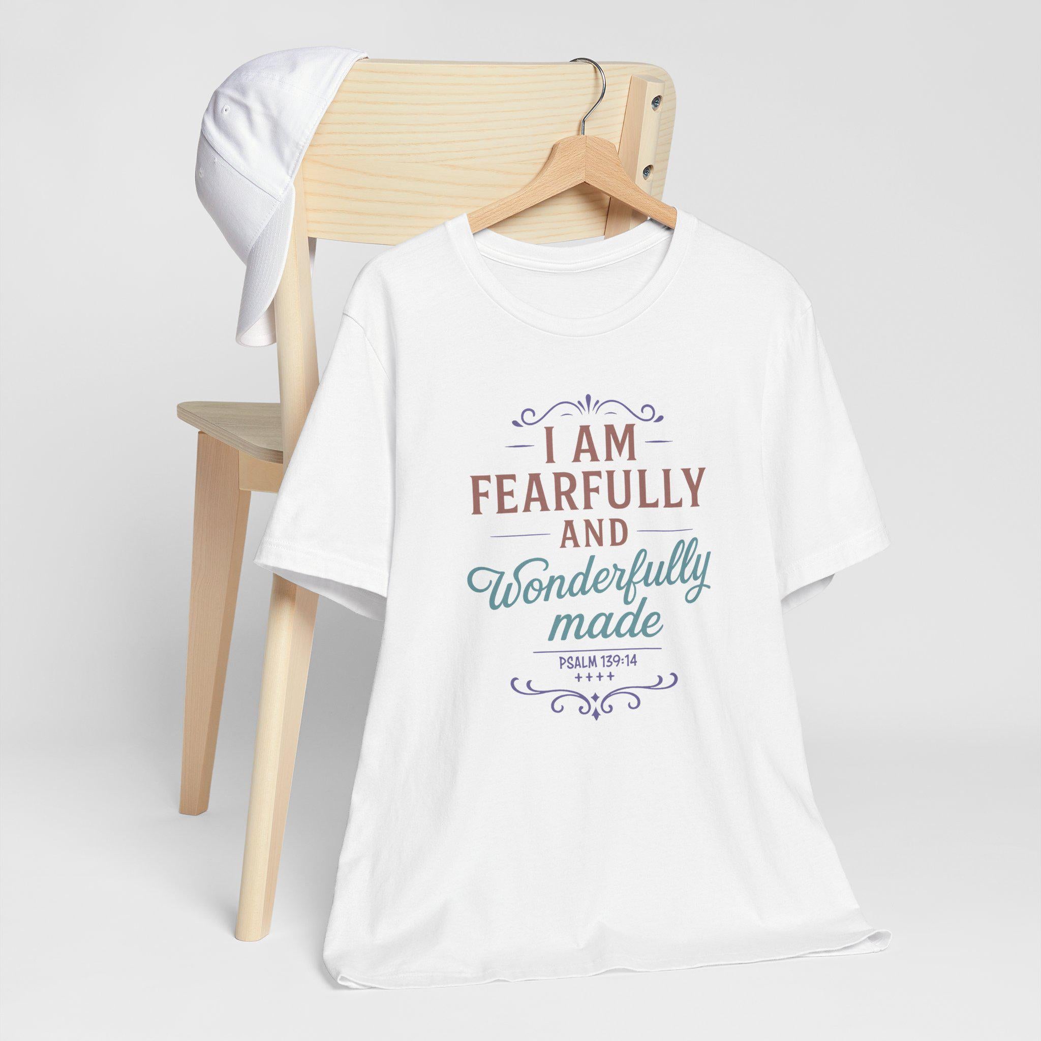 Fearfully and Wonderfully Made Christian Womens T-Shirt - Psalm 139:14 Bible Verse Tee, Inspirational Faith Shirt, Christian Gift for Women