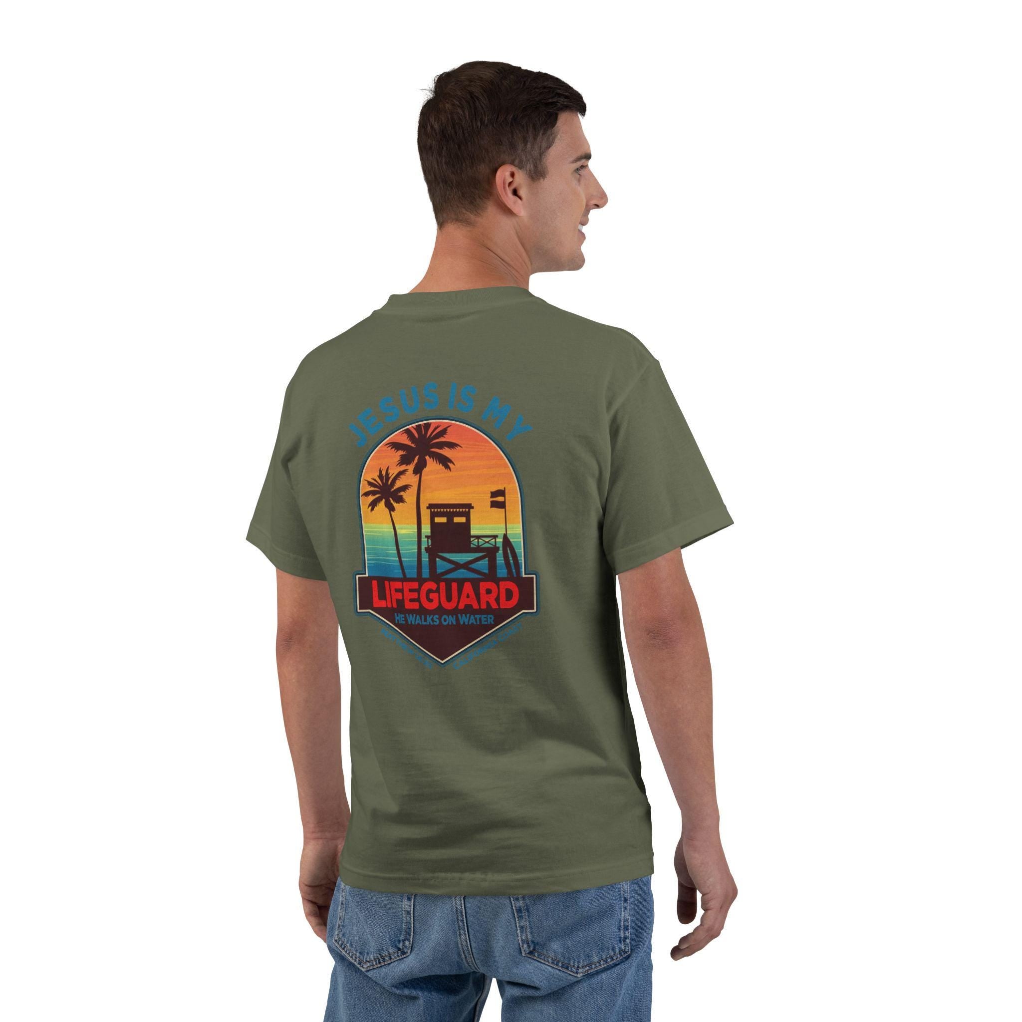 CA-Jesus Is My Lifeguard Shirt, He Walks on Water T-shirt, California Coast, Matthew 1425, Surfing T Shirt, God Bless America Collection