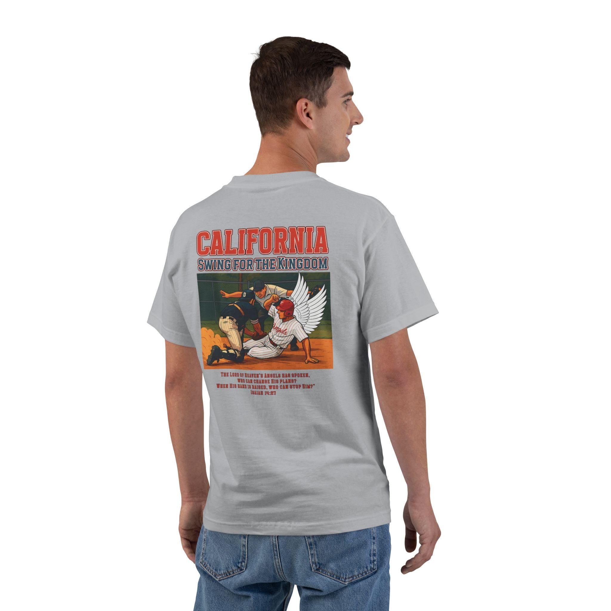 CA-Angels Swing for the Kingdom Christian Baseball Shirt, Isaiah 1427, Faith Sports Tee, Redeemed Faith Apparel God Bless America Collection