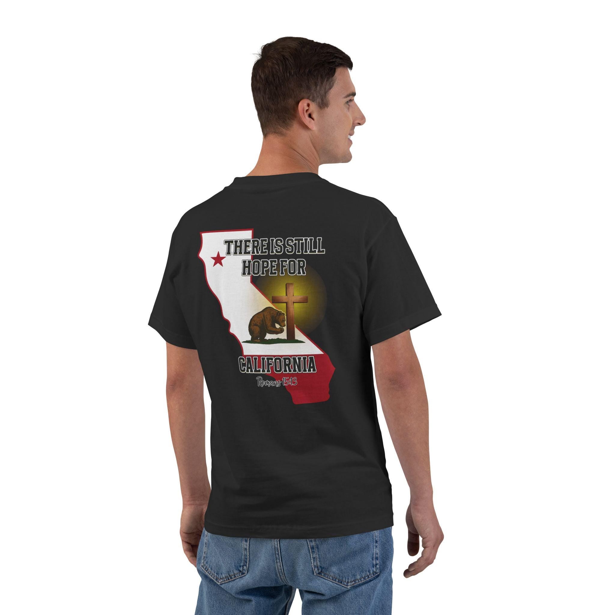 CA-There Is Still Hope for California, Christian Shirt, Romans 1513, Bear and Cross, Redeemed Faith Apparel, God Bless America Collection