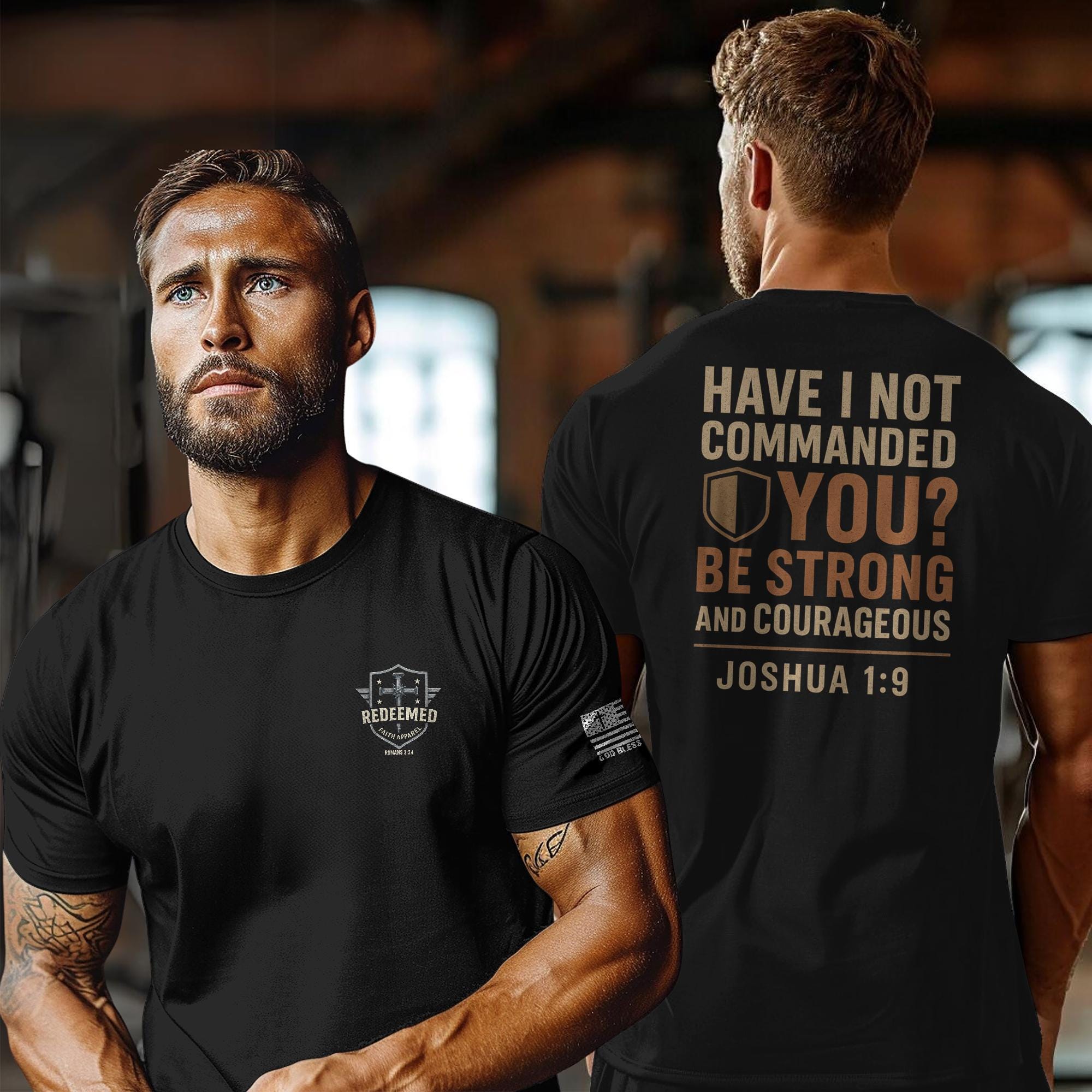 Be Strong and Courageous Christian T Shirt - Joshua 1:9 Bible Verse Tee, Bold Faith Scripture Shirt, Inspirational Gift for Men and Women