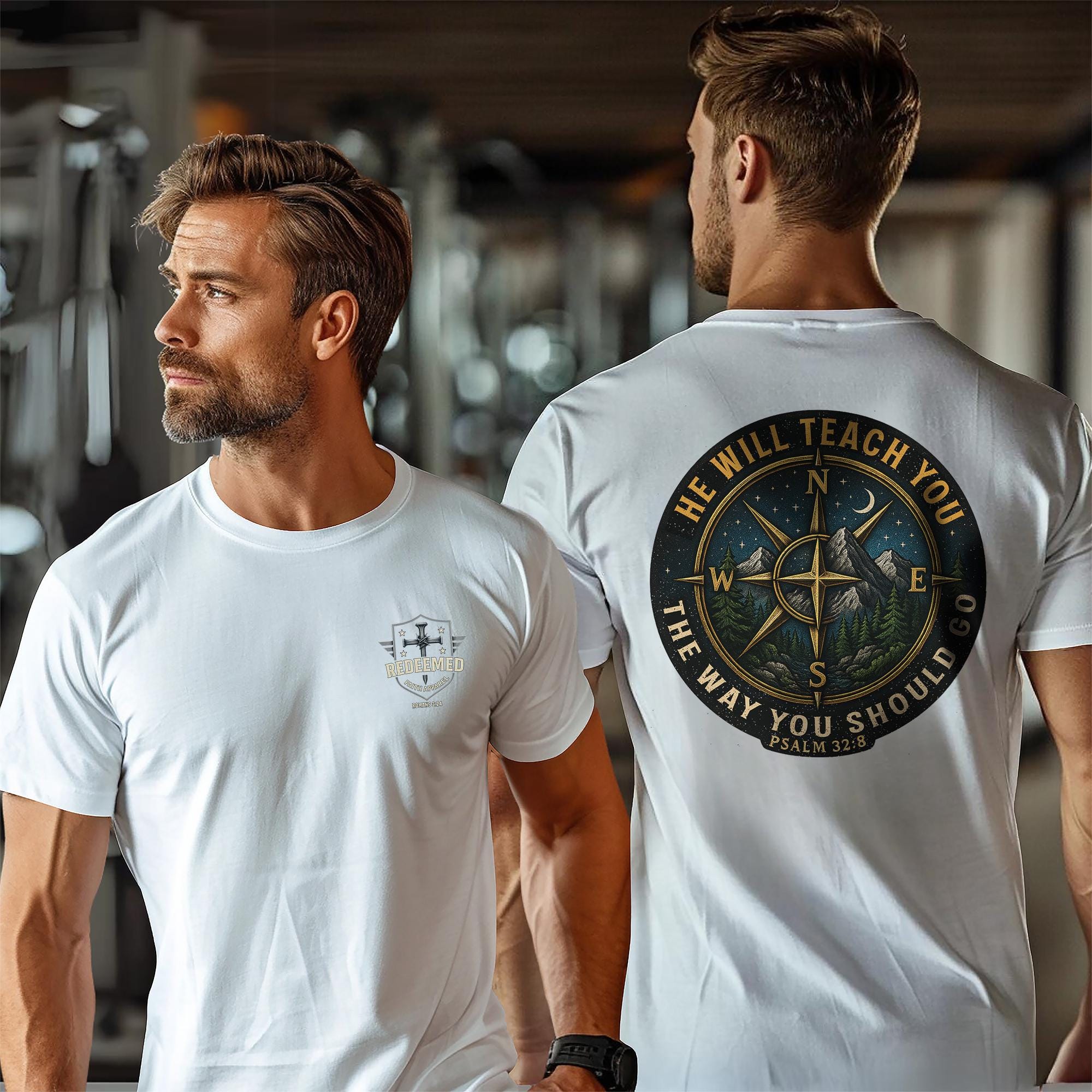 He Will Teach You the Way You Should Go Shirt | Psalm 32 8 Christian Compass Tee | Faith Outdoor Shirt for Men & Women | Redeemed Faith
