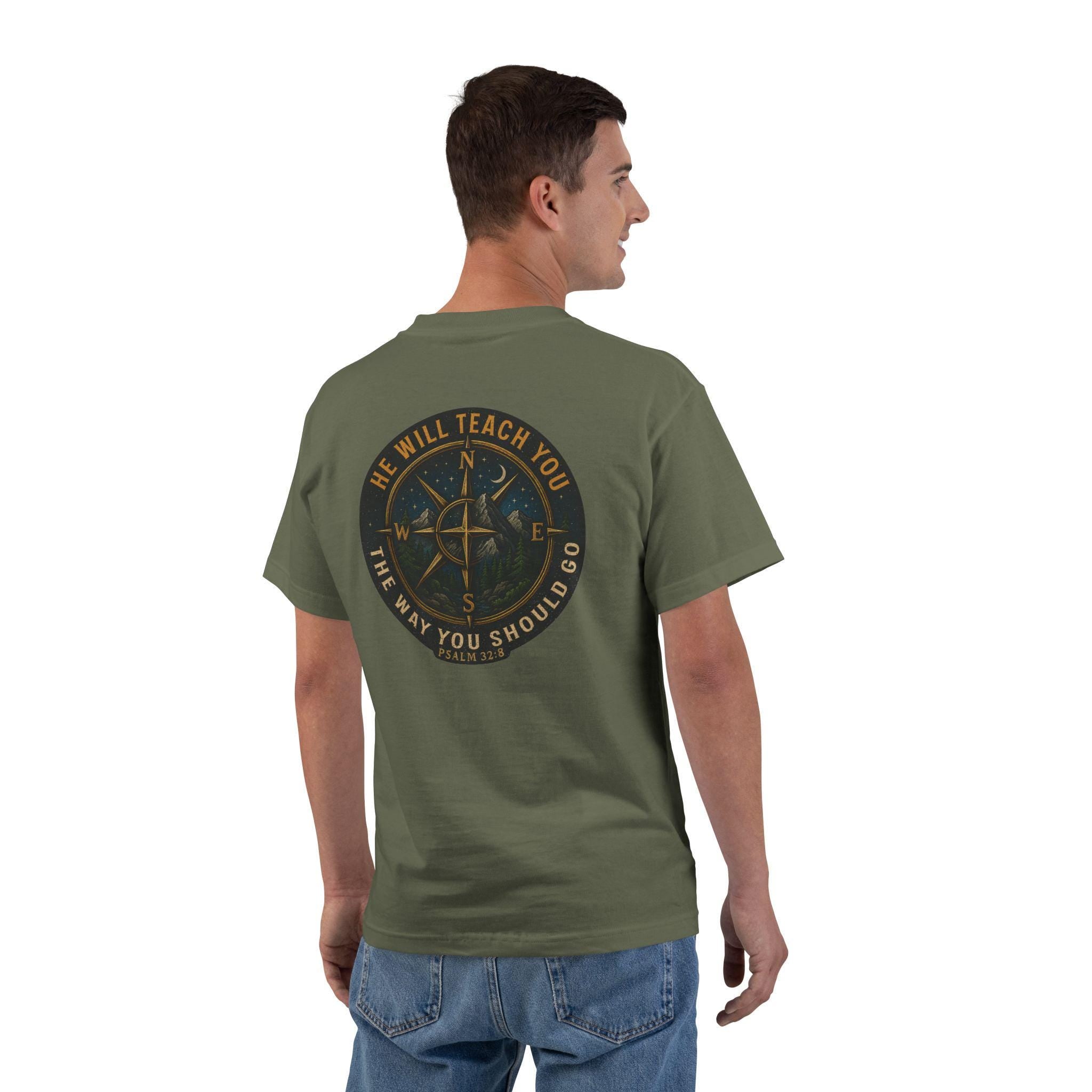 He Will Teach You the Way You Should Go Shirt | Psalm 32 8 Christian Compass Tee | Faith Outdoor Shirt for Men & Women | Redeemed Faith