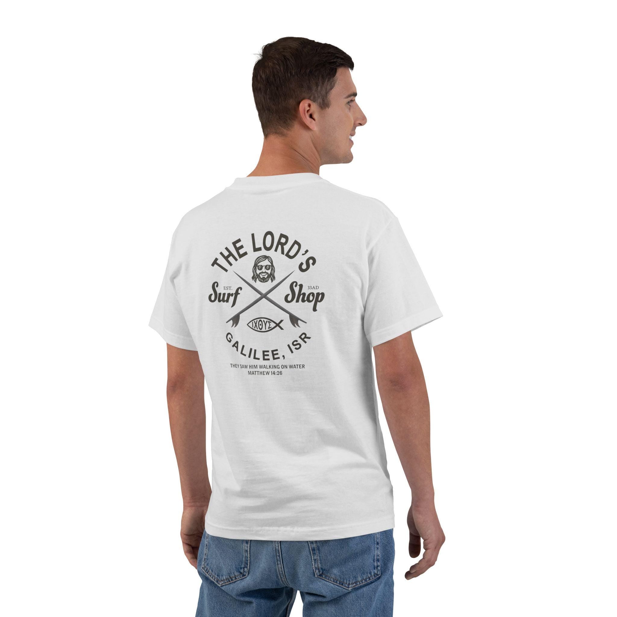 The Lords Surf Shop Shirt - Funny Christian T-Shirt, Jesus Surfing Tee, Matthew 14:26 Verse Shirt, Faith and Humor Apparel, Surfing T-Shirt