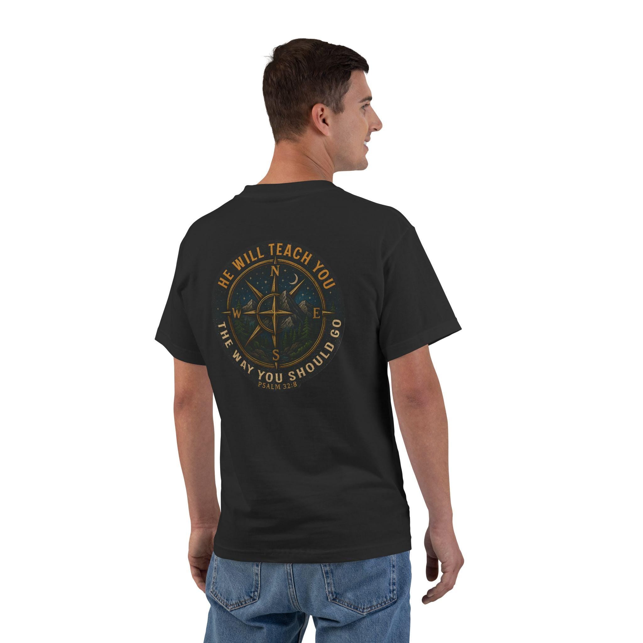 He Will Teach You the Way You Should Go Shirt | Psalm 32 8 Christian Compass Tee | Faith Outdoor Shirt for Men & Women | Redeemed Faith