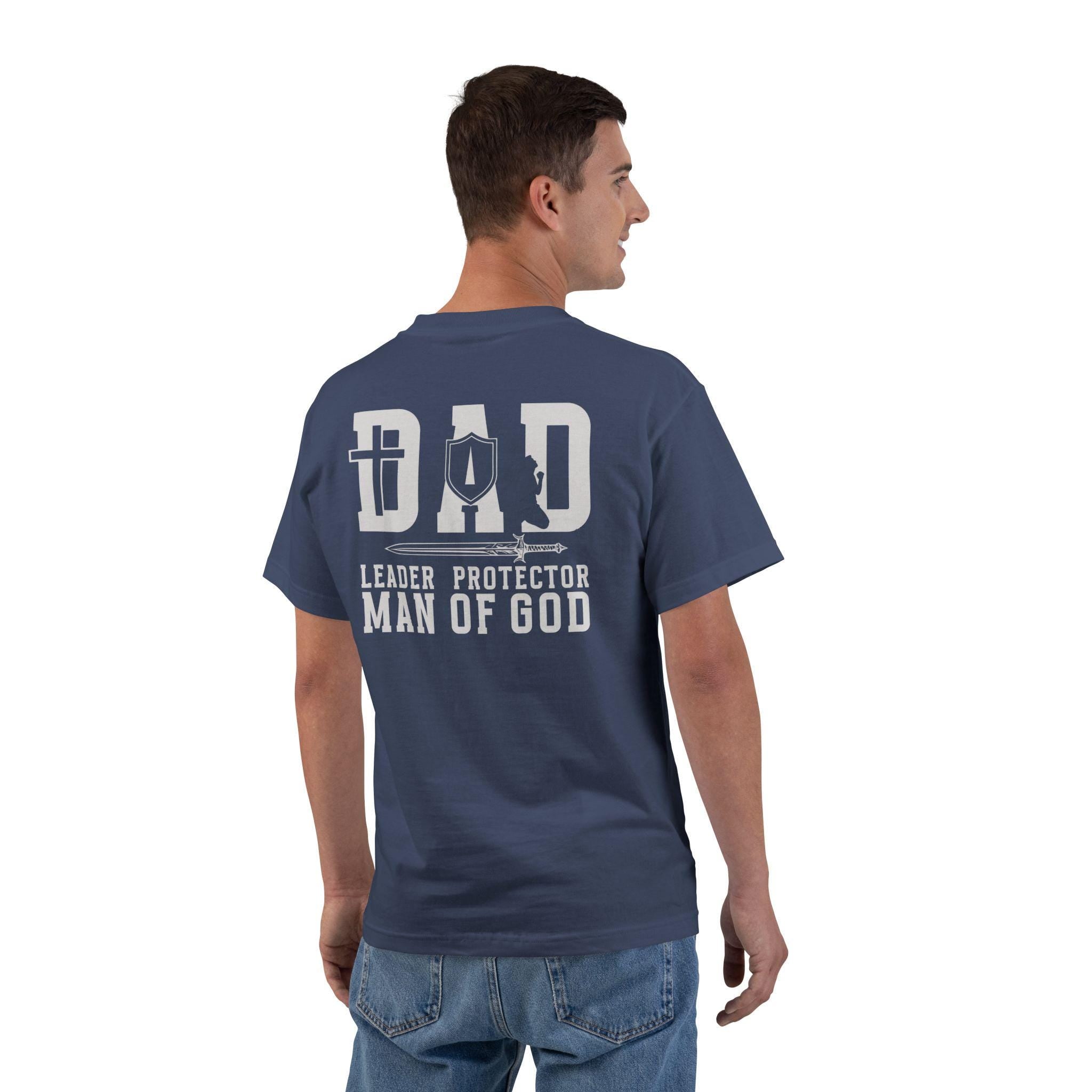 Dad Christian Shirt - Leader Protector Man of God T-Shirt, Faith Fathers Day Gift, Christian Dad Tee for Men of Faith, Godly Christian Dad