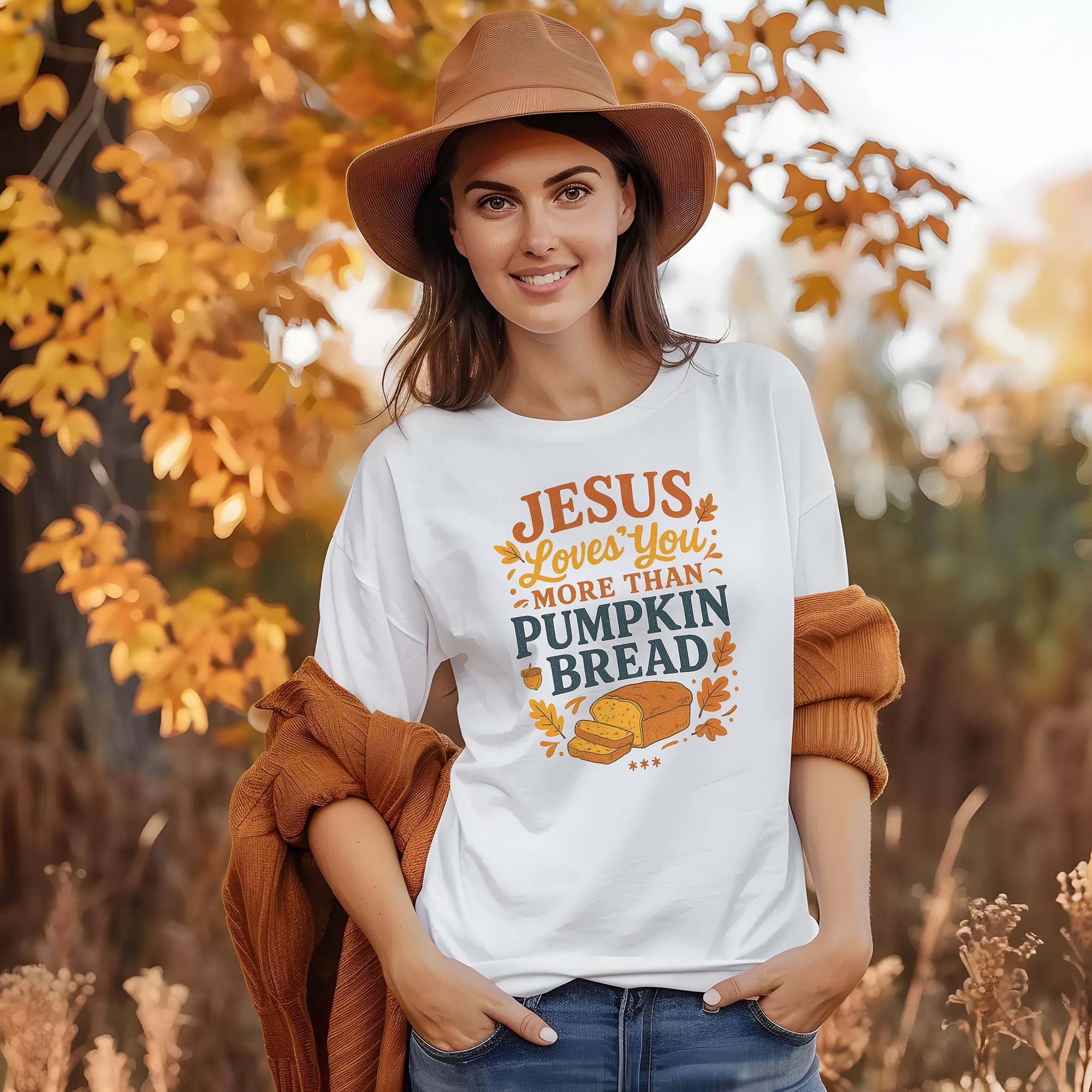 Jesus Loves You More Than Pumpkin Bread Tee, Fall Shirt, Christian Apparel, Thanksgiving Gift, Unisex Tee, Cozy Casual Wear