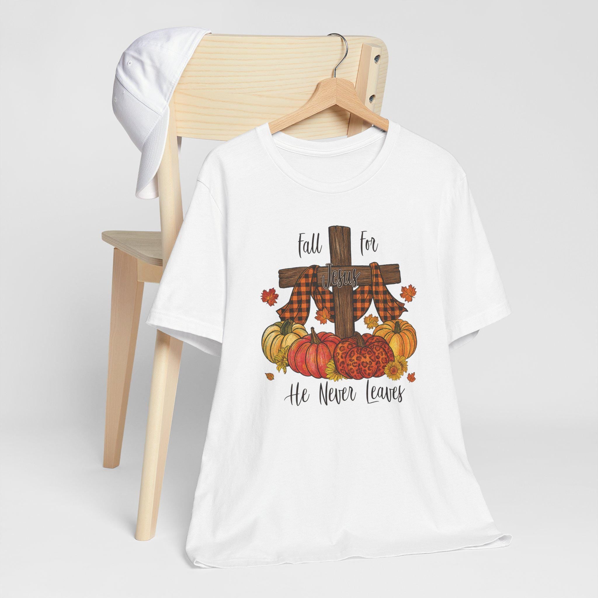Fall for Jesus Unisex Tee, Christian Fall T-Shirt, Faith-Inspired Clothing, Fall Quilt Collection Shirt, Matthew 28:20, Autumn T-Shirt Women