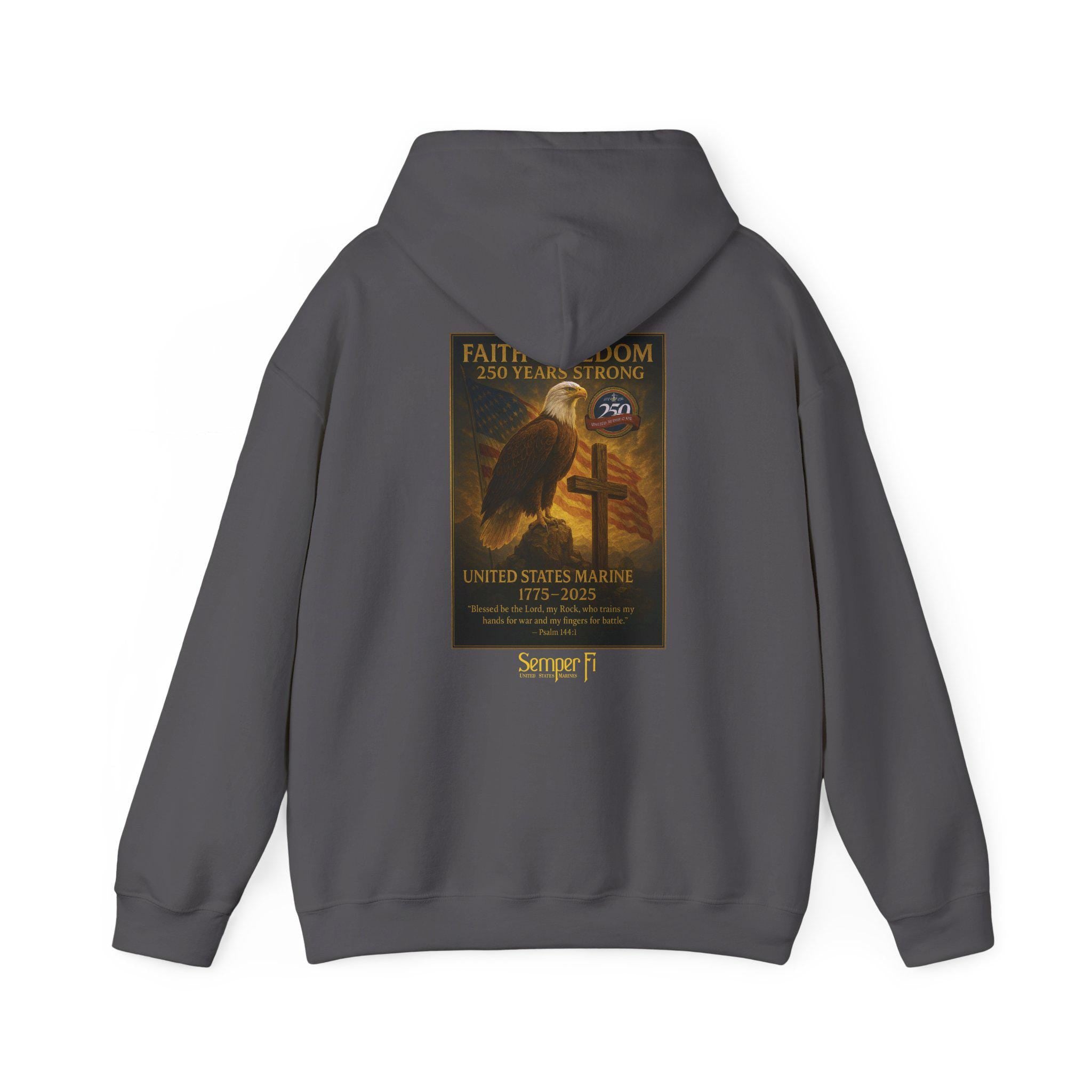 USMC 250th Anniversary - Faith and Freedom Hoodie, Psalm 144:1, Redeemed Faith Apparel, Marine Hoodie, Veteran Hoodie, Semper Fi , Eagle