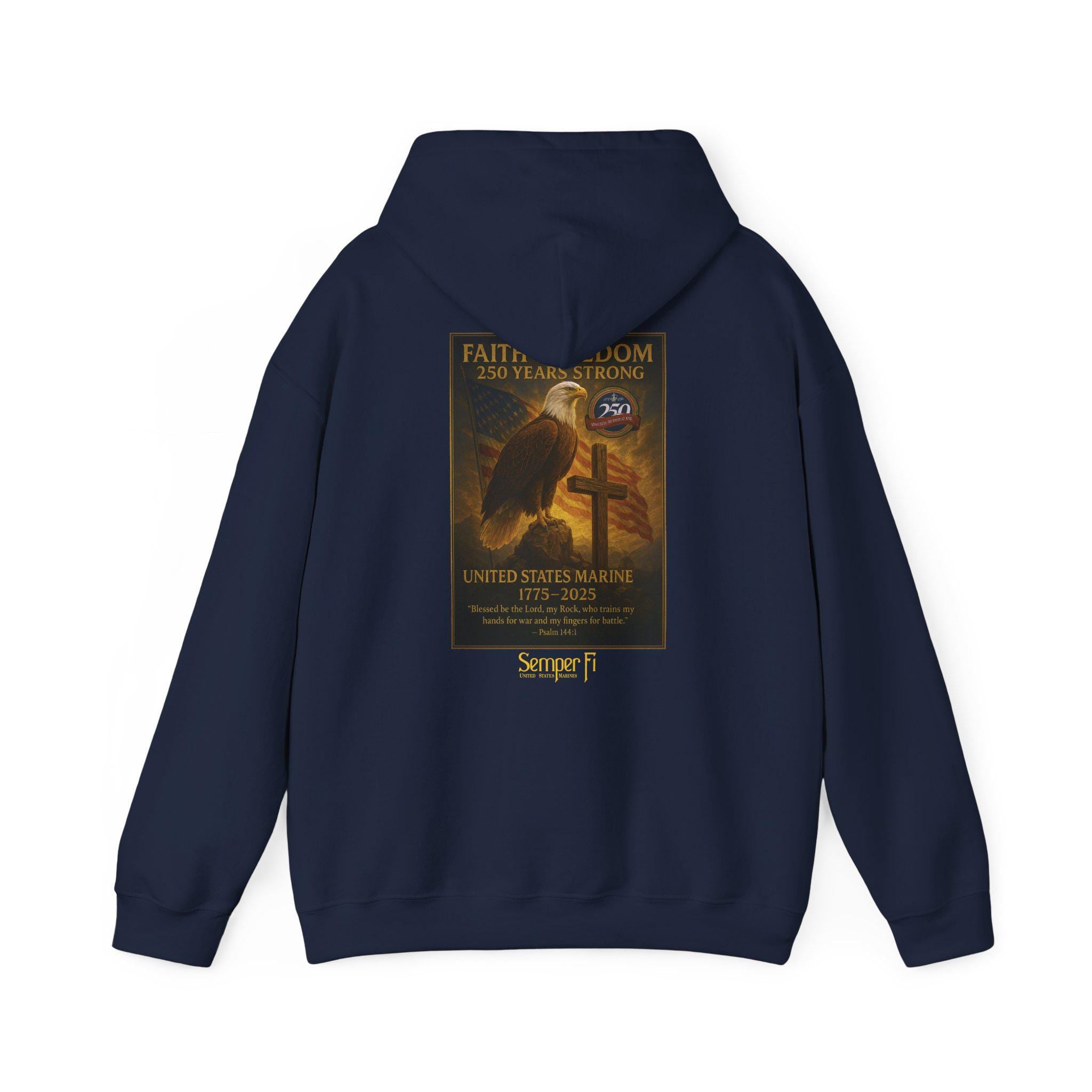 USMC 250th Anniversary - Faith and Freedom Hoodie, Psalm 144:1, Redeemed Faith Apparel, Marine Hoodie, Veteran Hoodie, Semper Fi , Eagle