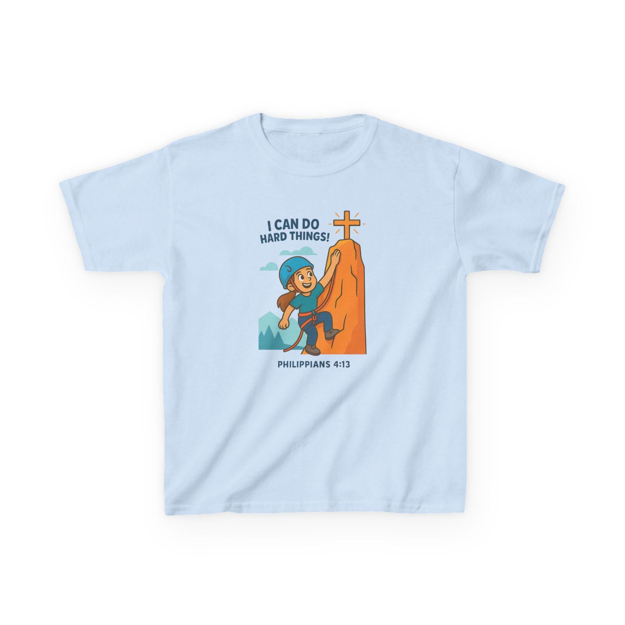I Can Do Hard Things, Christian Girls Rock Climbing Shirt, Philippians 413, Kids Faith T Shirt, Inspirational Bible Verse Youth Tee