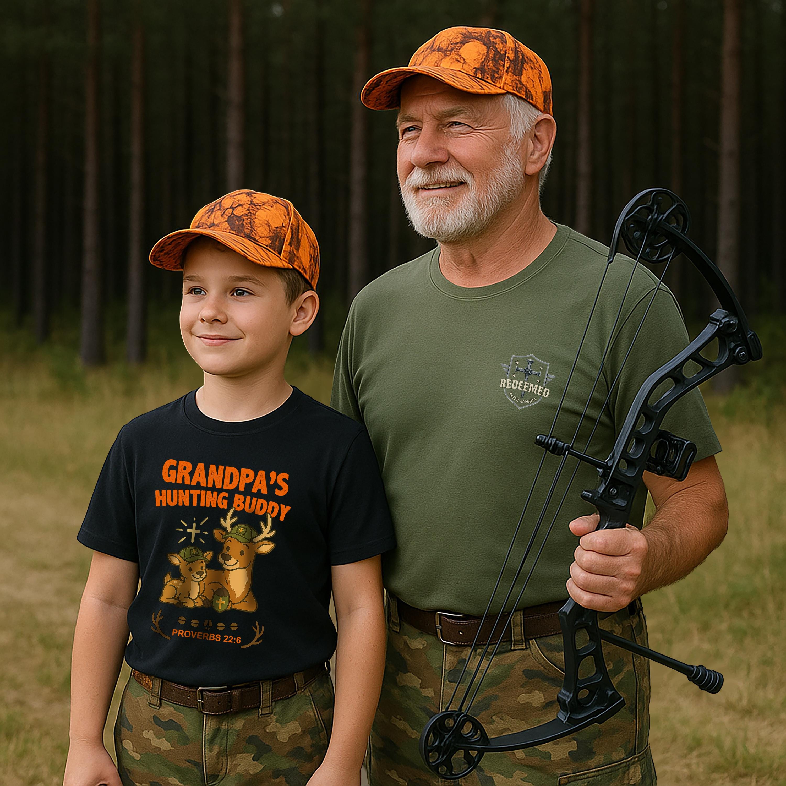 Personalized Hunting Buddy Shirt, Custom Name, Kids Christian Deer Tee, Proverbs 226, Daddy, Grandpa, Papa, Gift, Camo Faith Outdoors