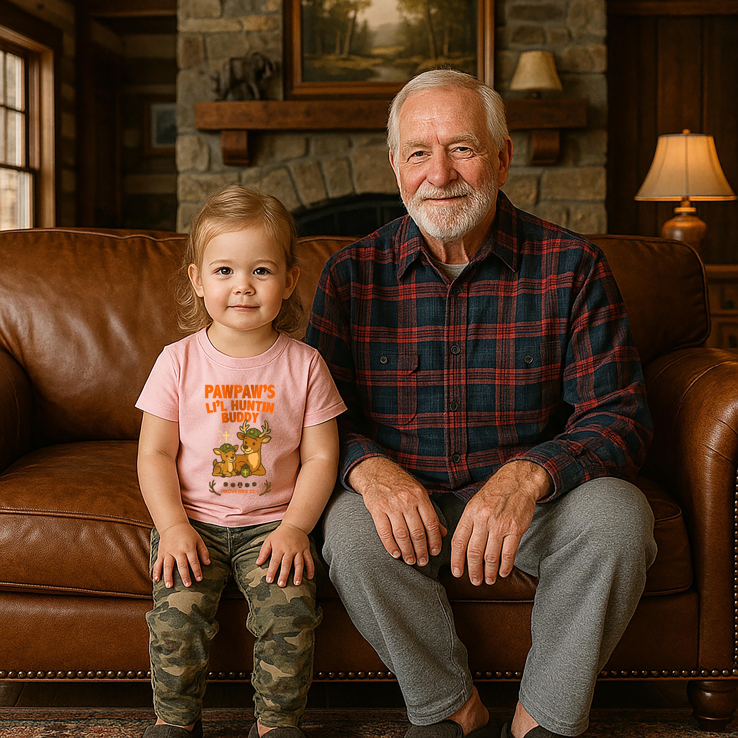 Personalized Li'l Huntin Buddy Shirt, Custom Name, Kids Christian Deer Tee, Proverbs 226, Daddy, Grandpa, Papa, Gift, Camo Faith Outdoors