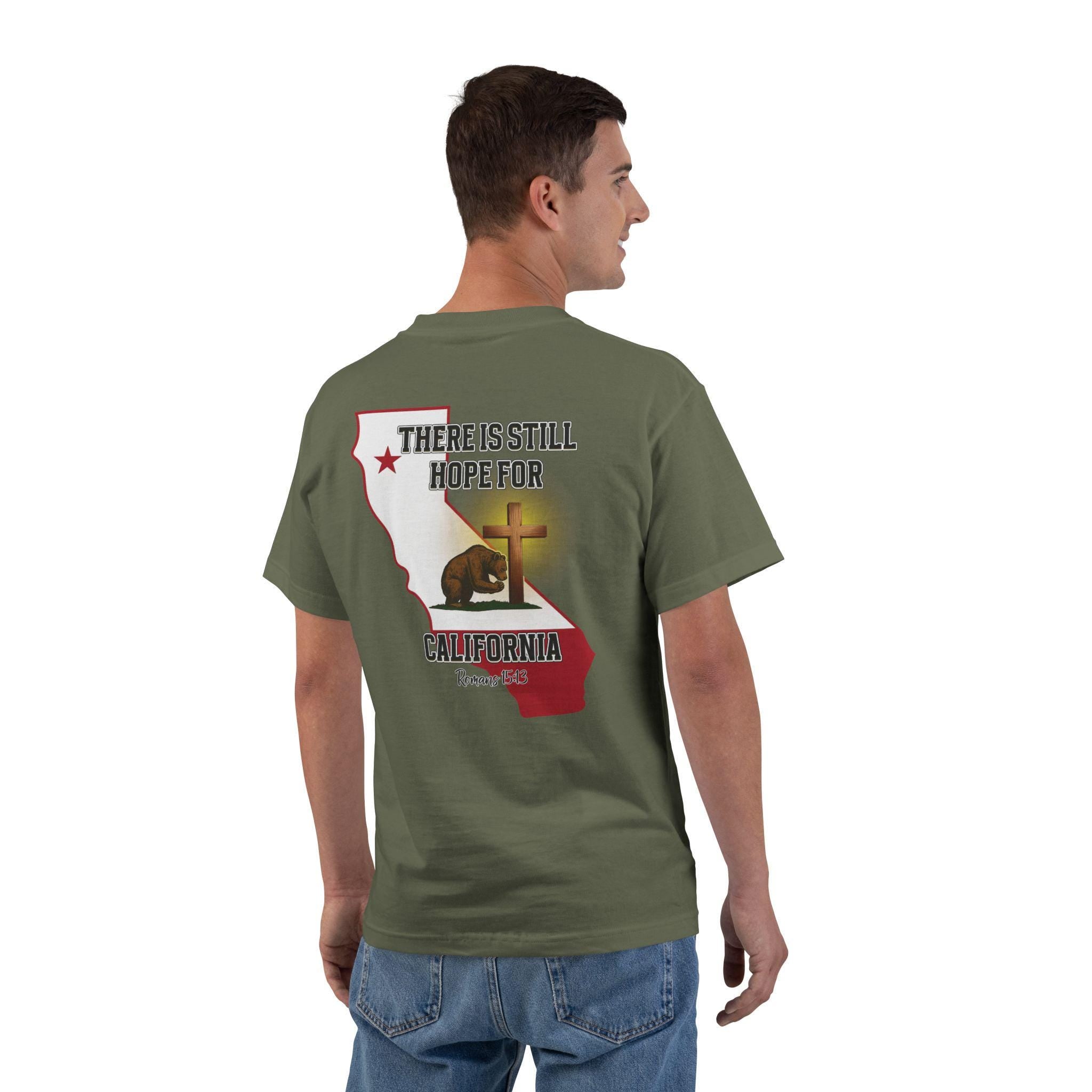 CA-There Is Still Hope for California, Christian Shirt, Romans 1513, Bear and Cross, Redeemed Faith Apparel, God Bless America Collection
