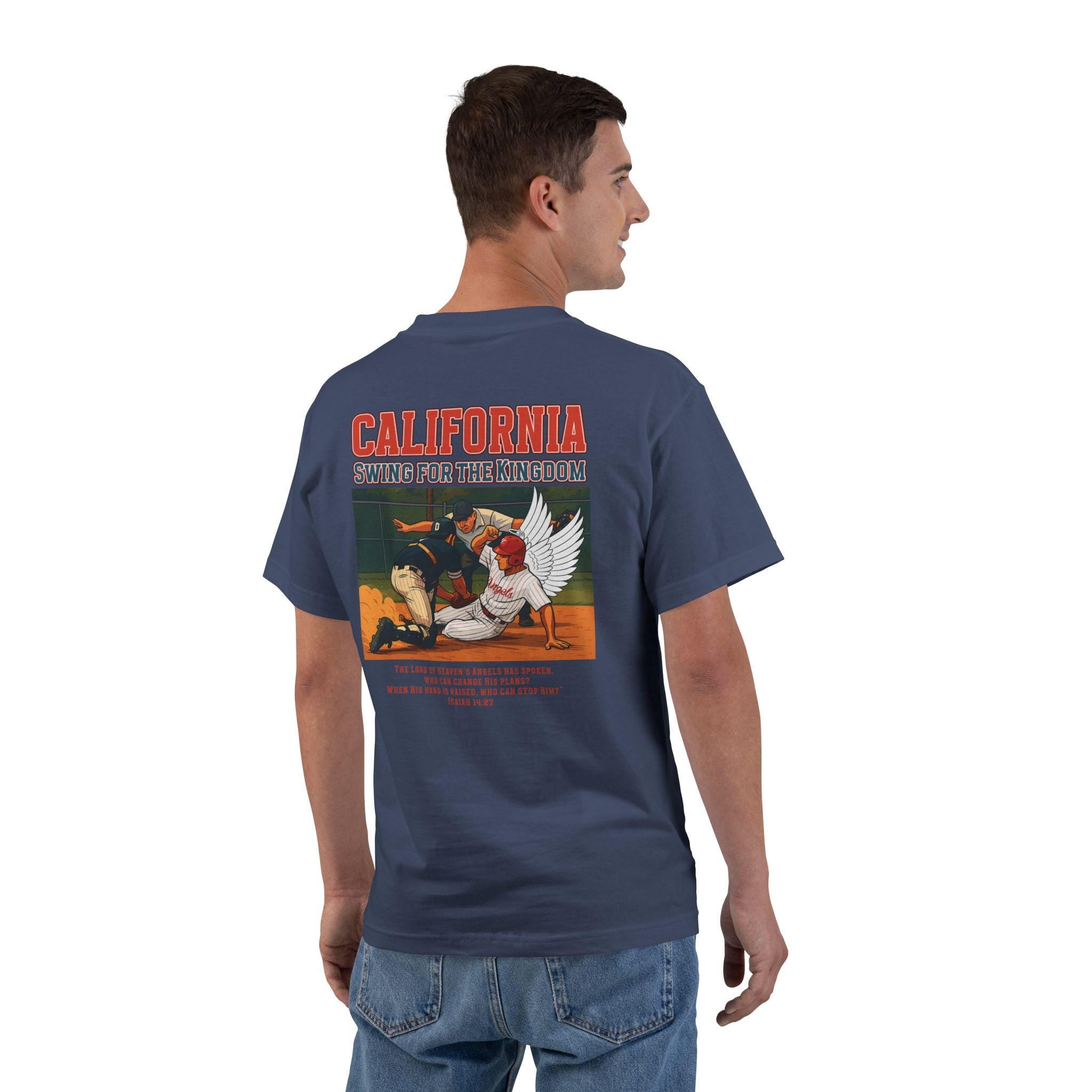 CA-Angels Swing for the Kingdom Christian Baseball Shirt, Isaiah 1427, Faith Sports Tee, Redeemed Faith Apparel God Bless America Collection